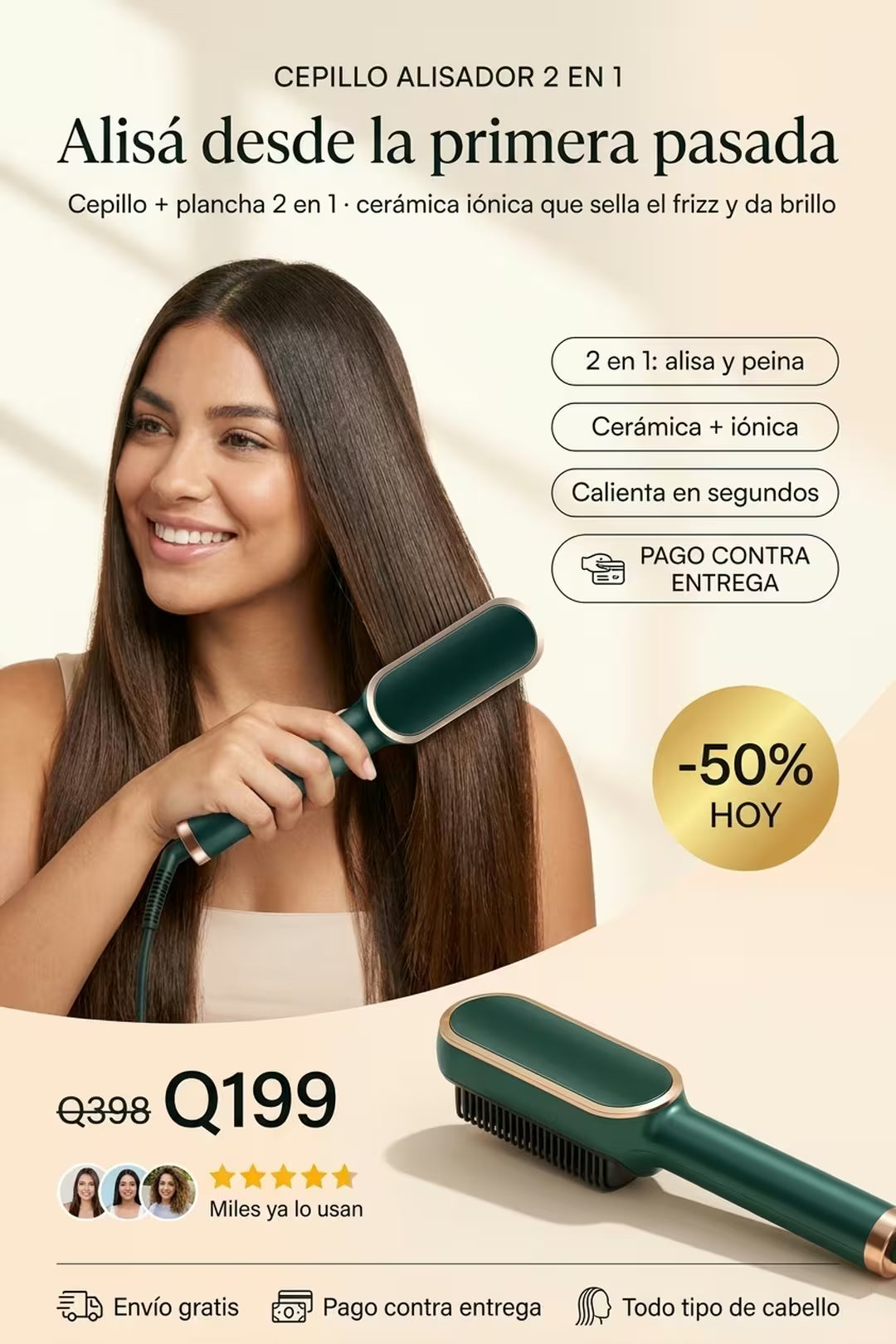 Cepillo Alisador Eléctrico 2 en 1