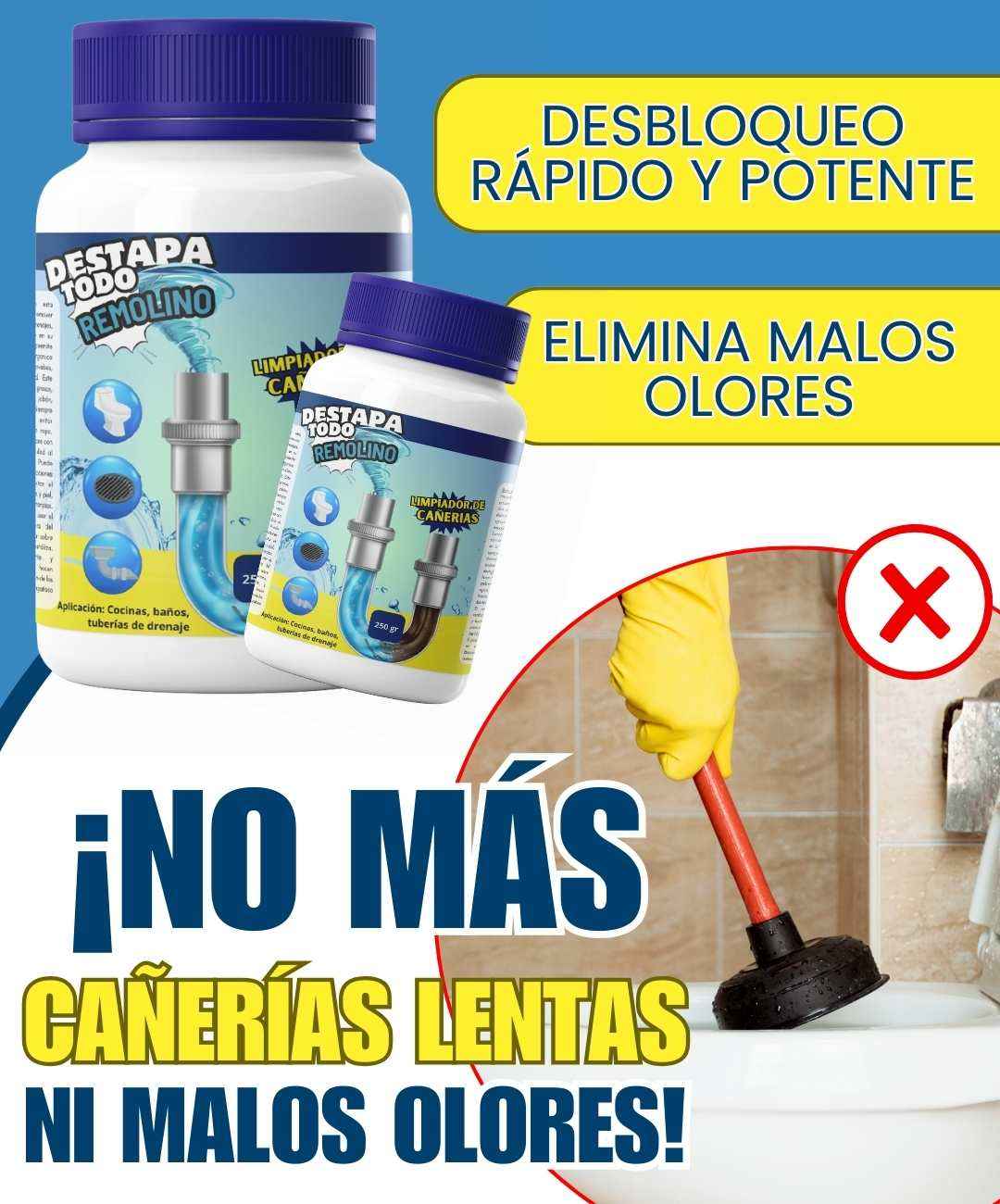 Turbo Remolino Destapa Cañerías ¡SÓLO HOY PAGA 1 LLEVA 2!