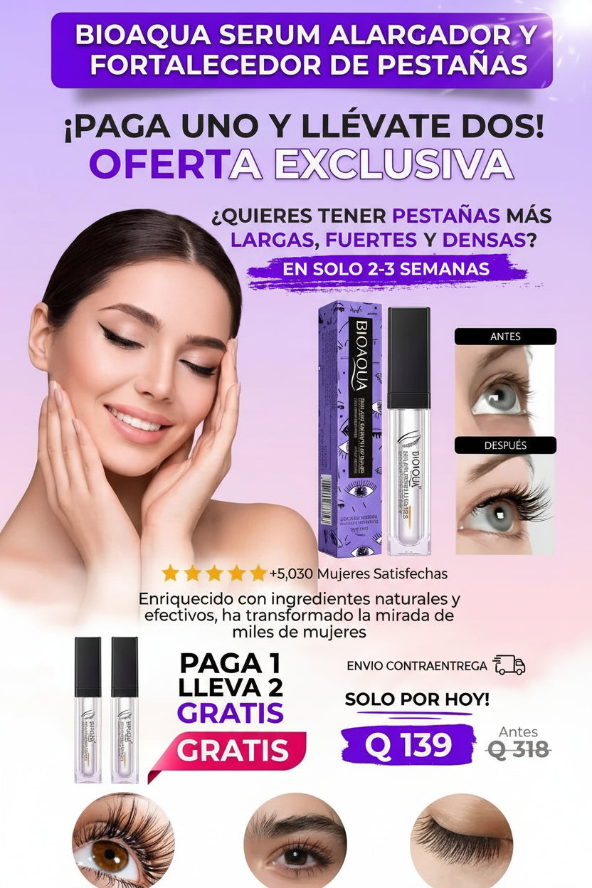 Transforma Tus Pestañas con BioAqua Serum Crecimiento de Pestañas: 🌟Compra 1 y Lleva Otro totalmente GRATIS